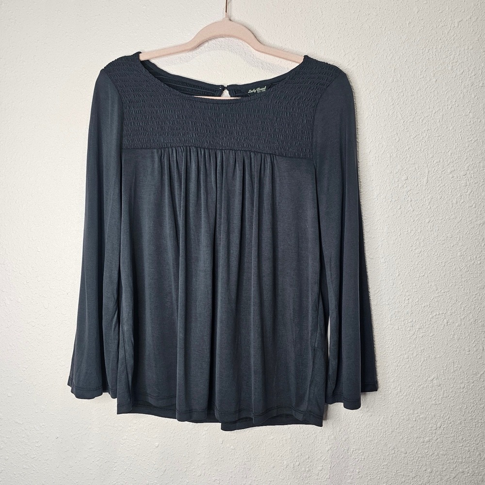Lucky Brand Blue Smocked Yoke Babydoll Blouse Size S Cottage Core Flowy Boho